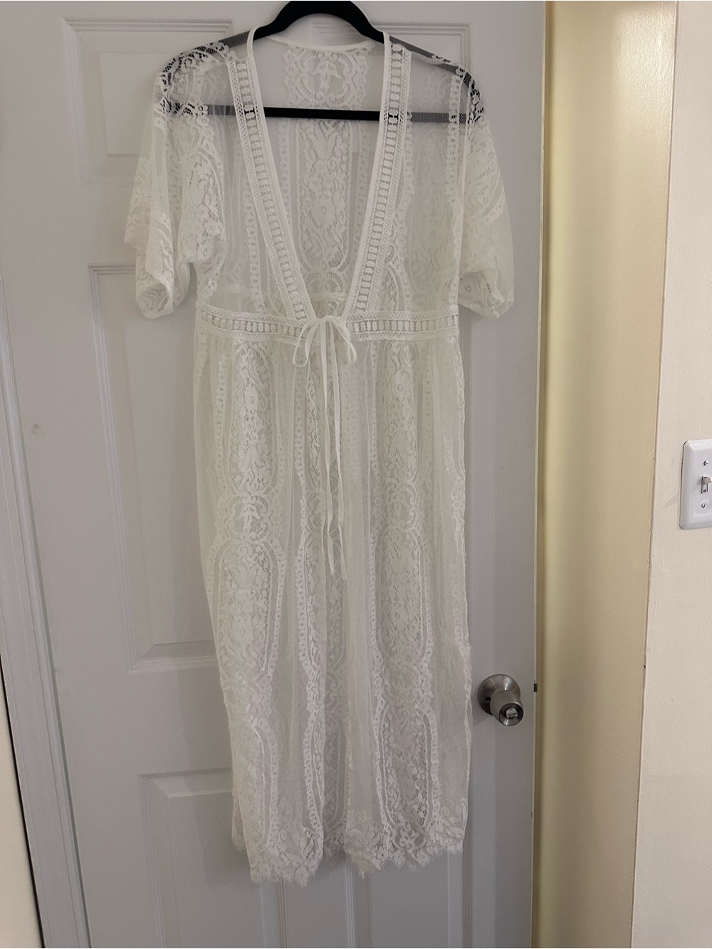 White Lace Sheer Cover-Up with Tie Front